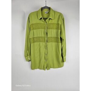 JOHNNY WAS, szL, long sleeve green blouse,  flaws, please see pictures